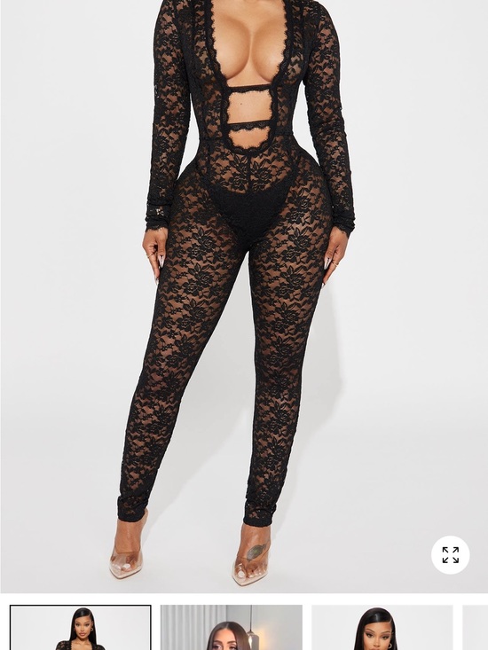 Fashion Nova Pants - Fashion Nova Black Sheer Lace Long-Sleeve Jumpsuit